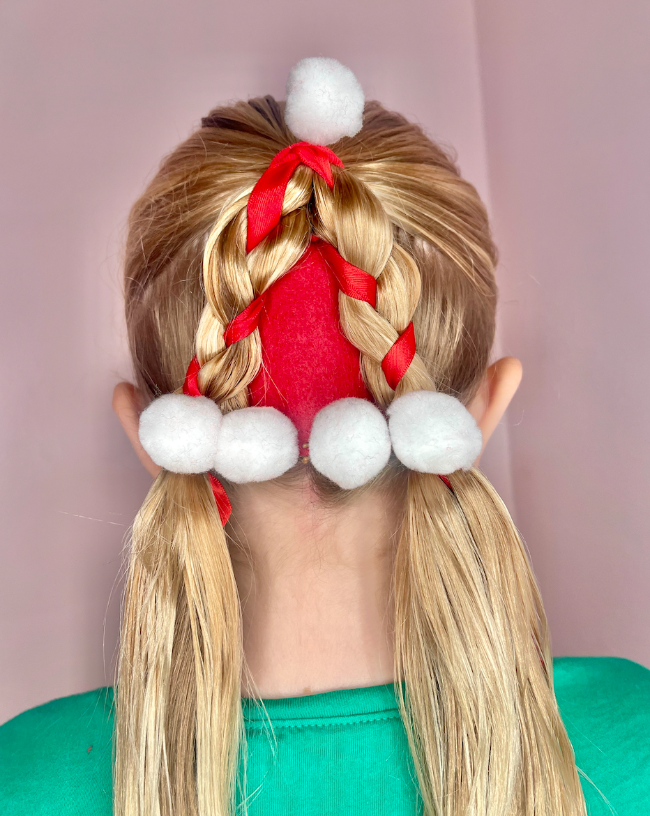 Long Christmas Hair w/ Santa Hat (Brown)