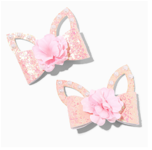 Easter Bunny Ears Glitter Bow Hair Clips - 2 Pack