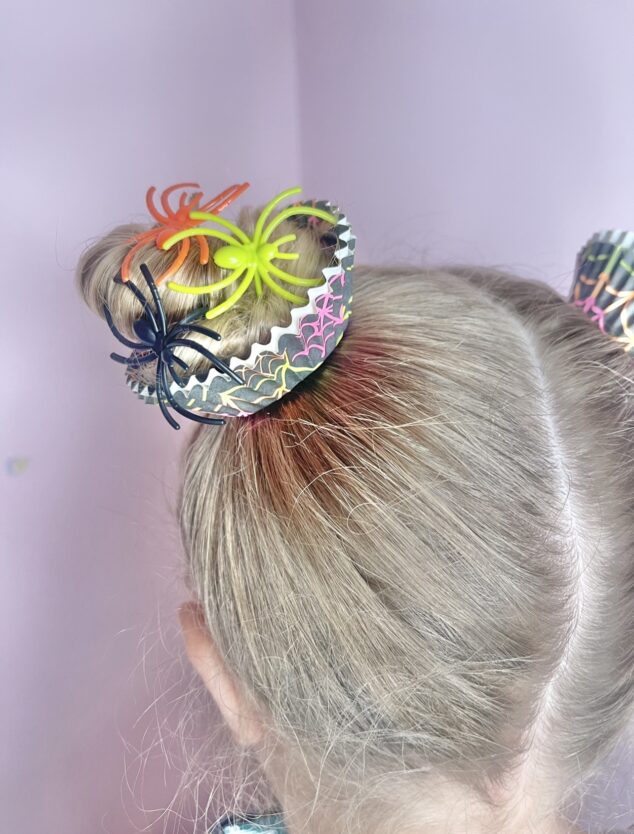 Fun Halloween Hairstyle - Cute Cupcake Spider Buns