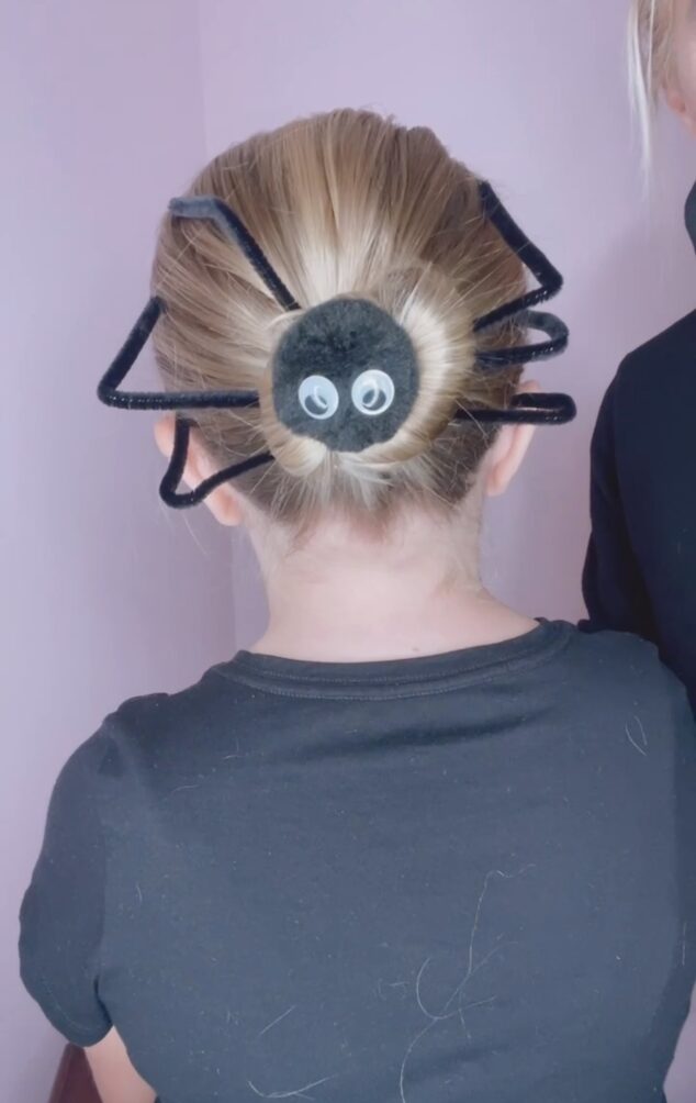 Cute Spider Bun Hair Tutorial for Halloween