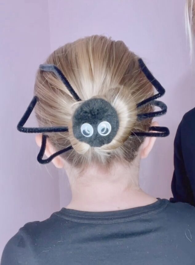 Cute Spider Bun Hair Tutorial for Halloween