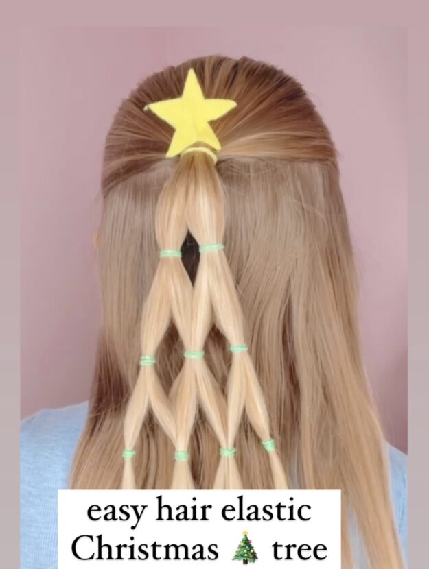 easy hair elastic christmas tree hairstyle