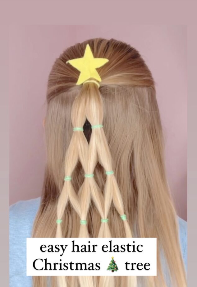 easy hair elastic christmas tree hairstyle