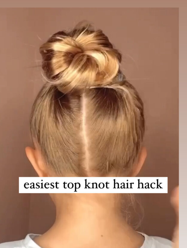 easiest top knot hair hack ever
