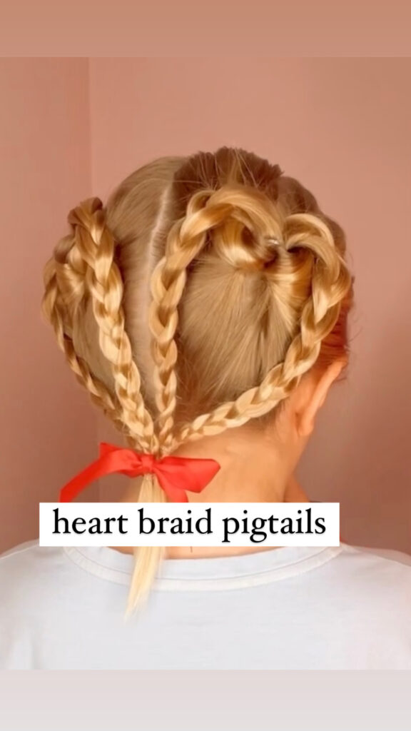 Heart Braid Pigtails for Valentine's Day