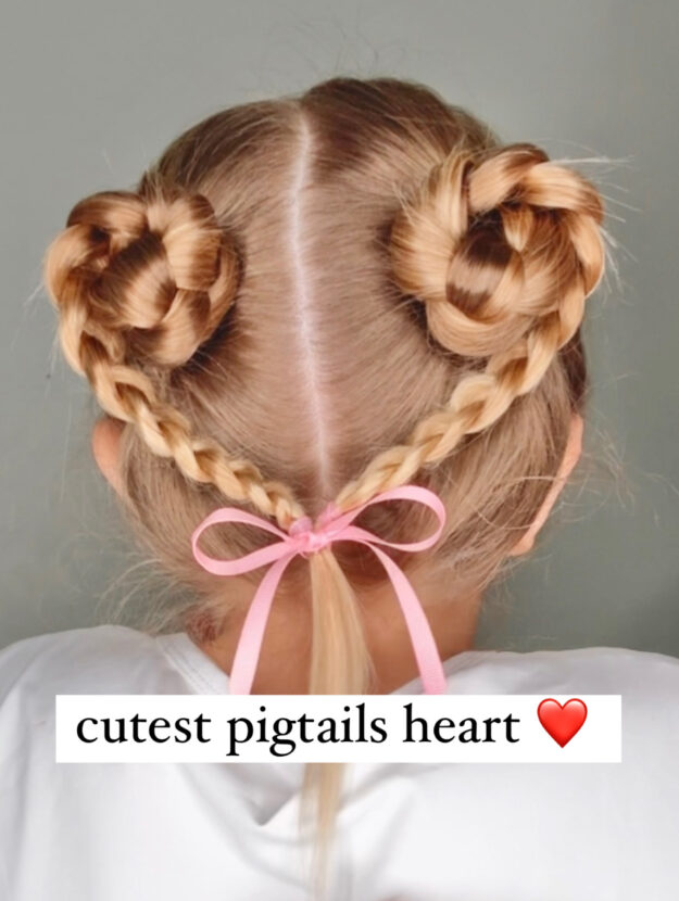 cute heart pigtails for valentine's day