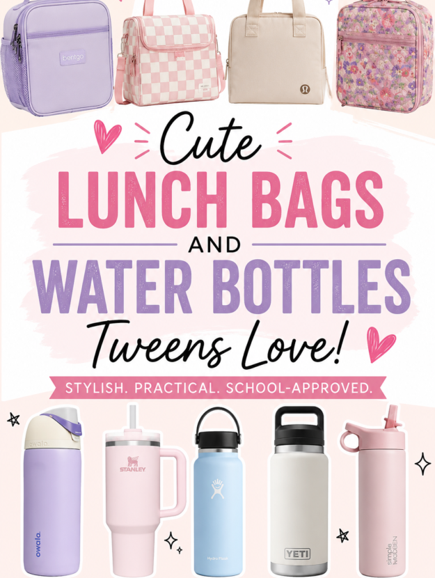 Cute Lunch Bags and Water Bottles Tweens Love for School