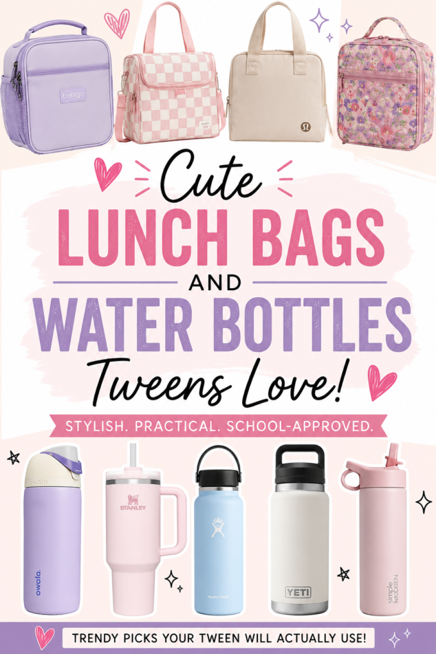 Cute Lunch Bags and Water Bottles Tweens Love for School