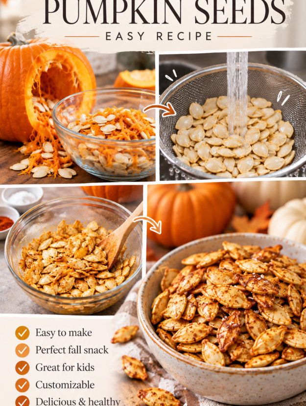 Learn how to make the best roasted pumpkin seeds with this easy recipe! Crispy, flavorful, and perfect for a healthy fall snack the whole family will love